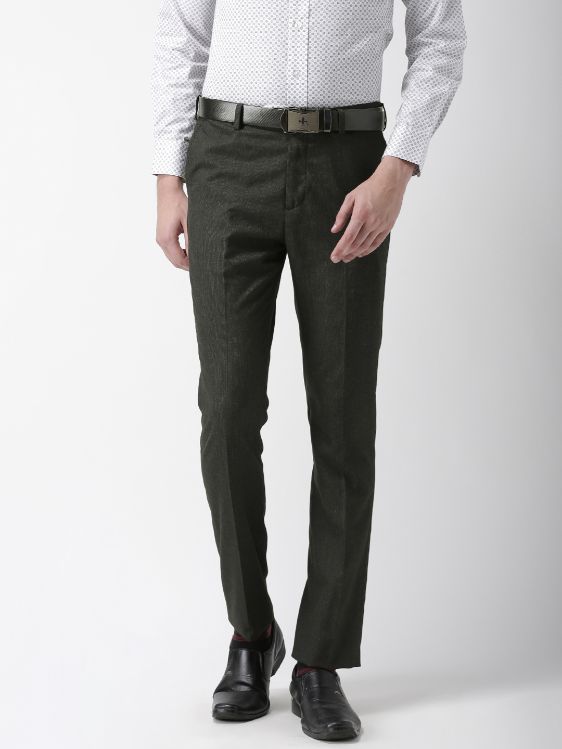 Men Charcoal Grey Tapered Fit Solid Formal Trousers