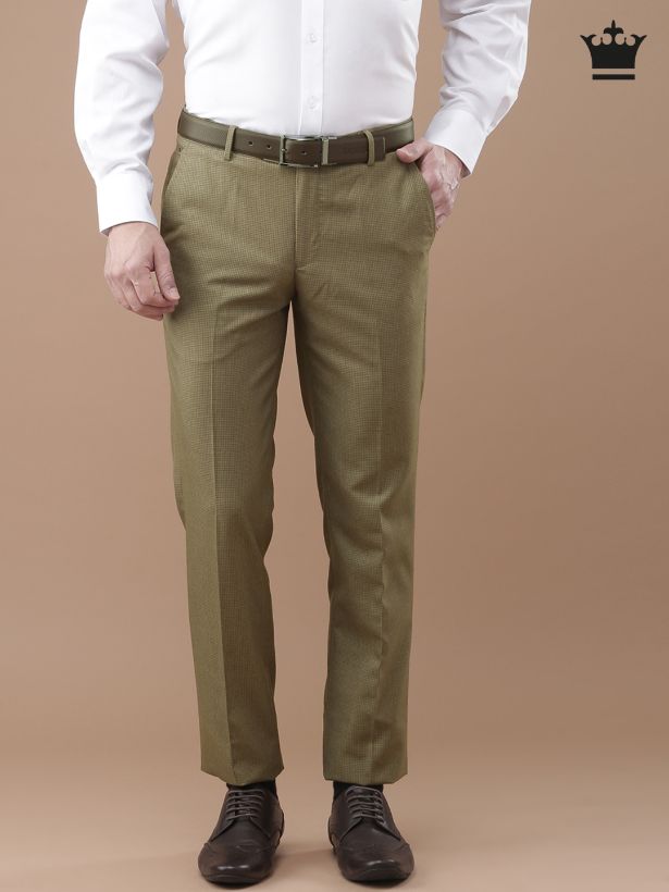 Khaki Checked Formal Trousers