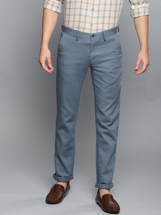 Men Blue Slim Fit Solid Smart Casual Chinos