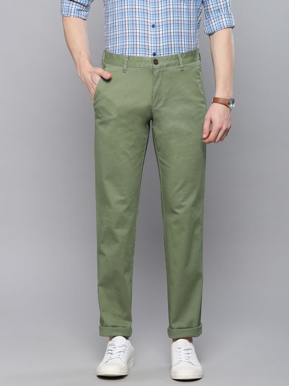Men Olive Green Slim Fit Solid Chinos