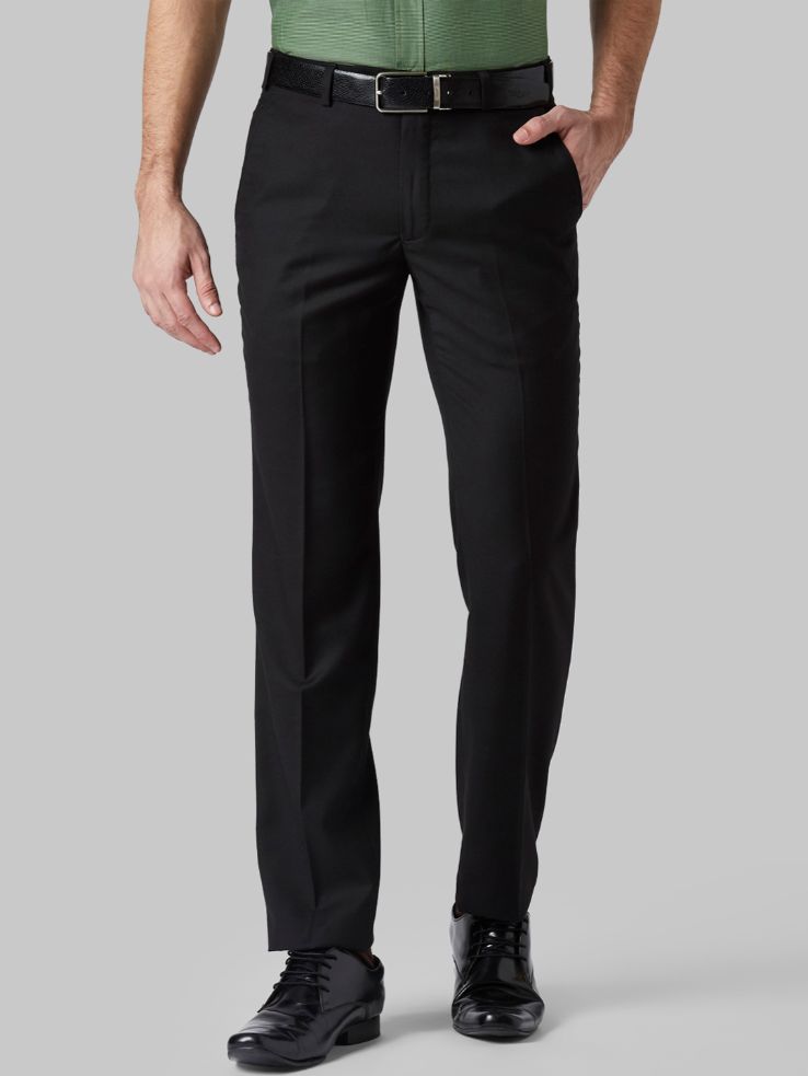 Men Black Slim Fit Solid Formal Trousers