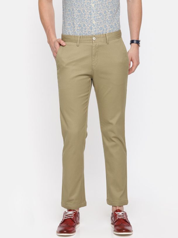 formal trousers for men under rupees 1500- Men Khaki Slim Fit Solid Chinos